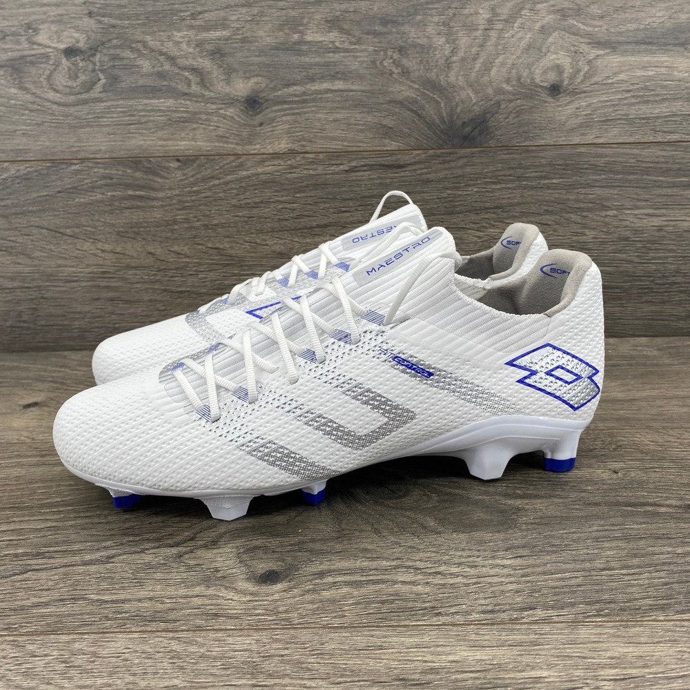 Lotto Maestro IV FG Soccer Cleats Mens 8.5 White Blue Firm Ground 221343-1GN